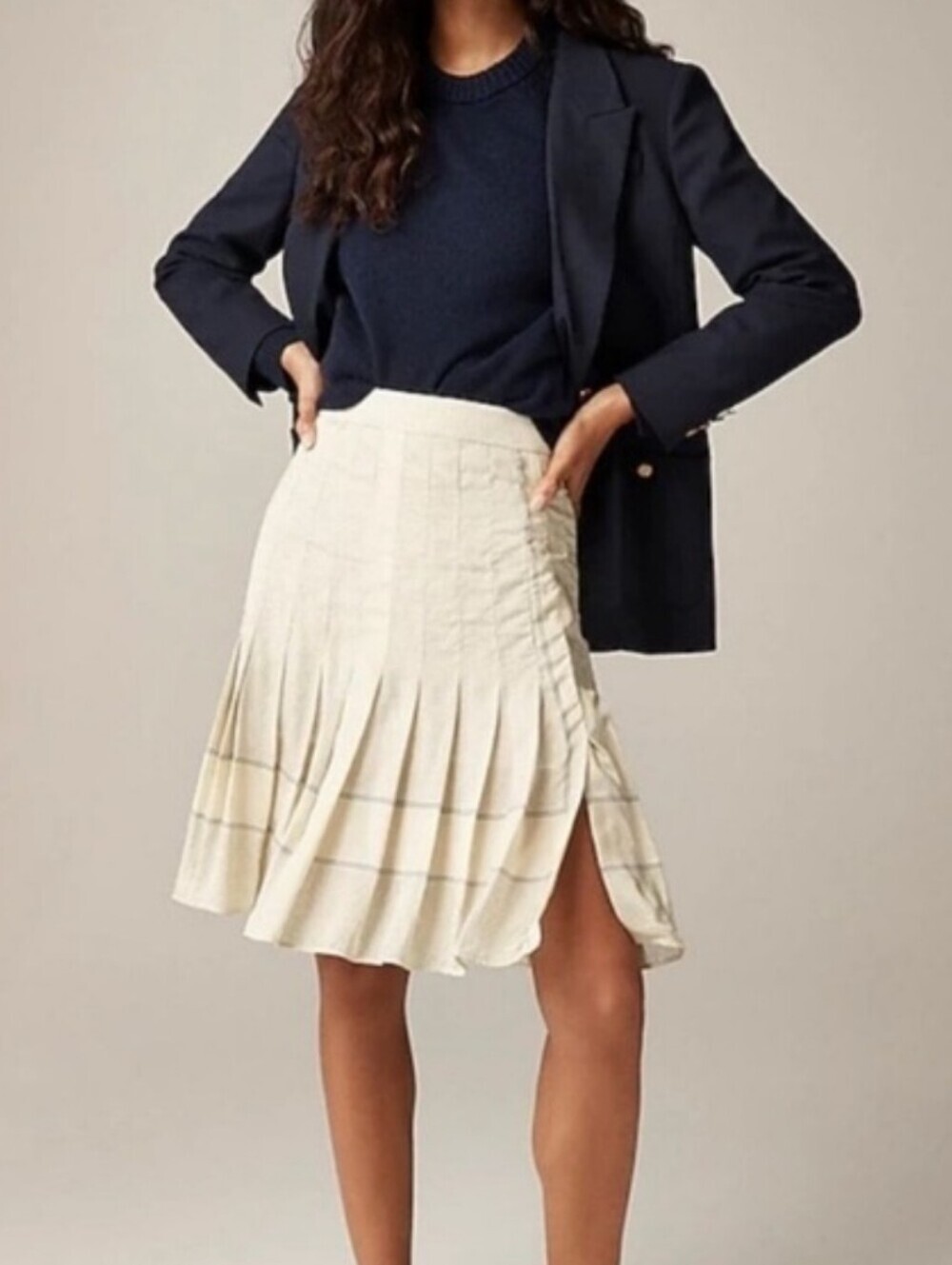 J.Crew Cream Pleated Scarf Print Skirt In Drapey Viscose Twill